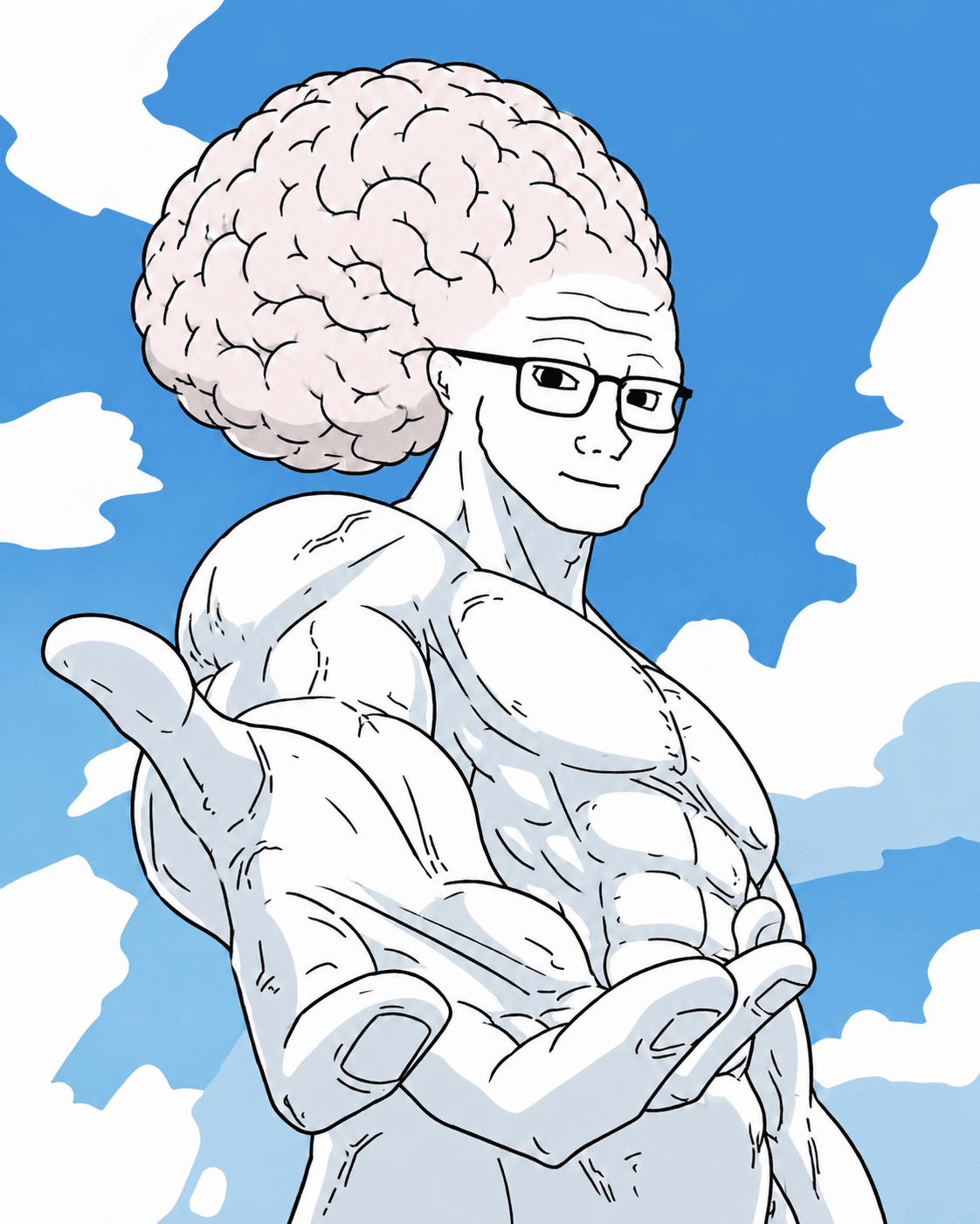 muscular brain wojak inviting you in