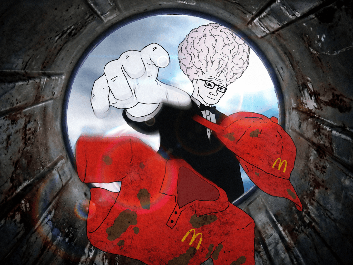 brain wojak throwing away a dirty uniform