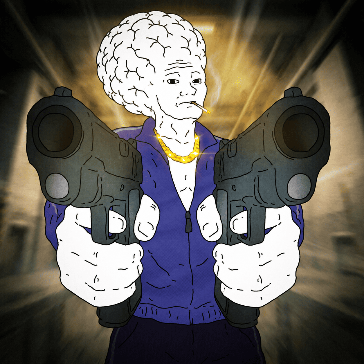 brain wojak dual wielding pistols