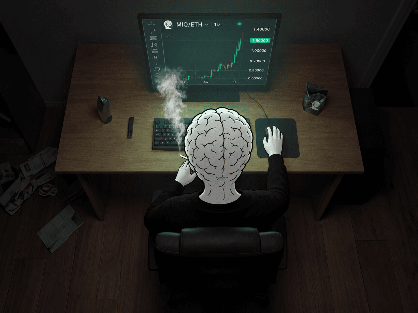 brain wojak watching MIQ/ETH go up overnight